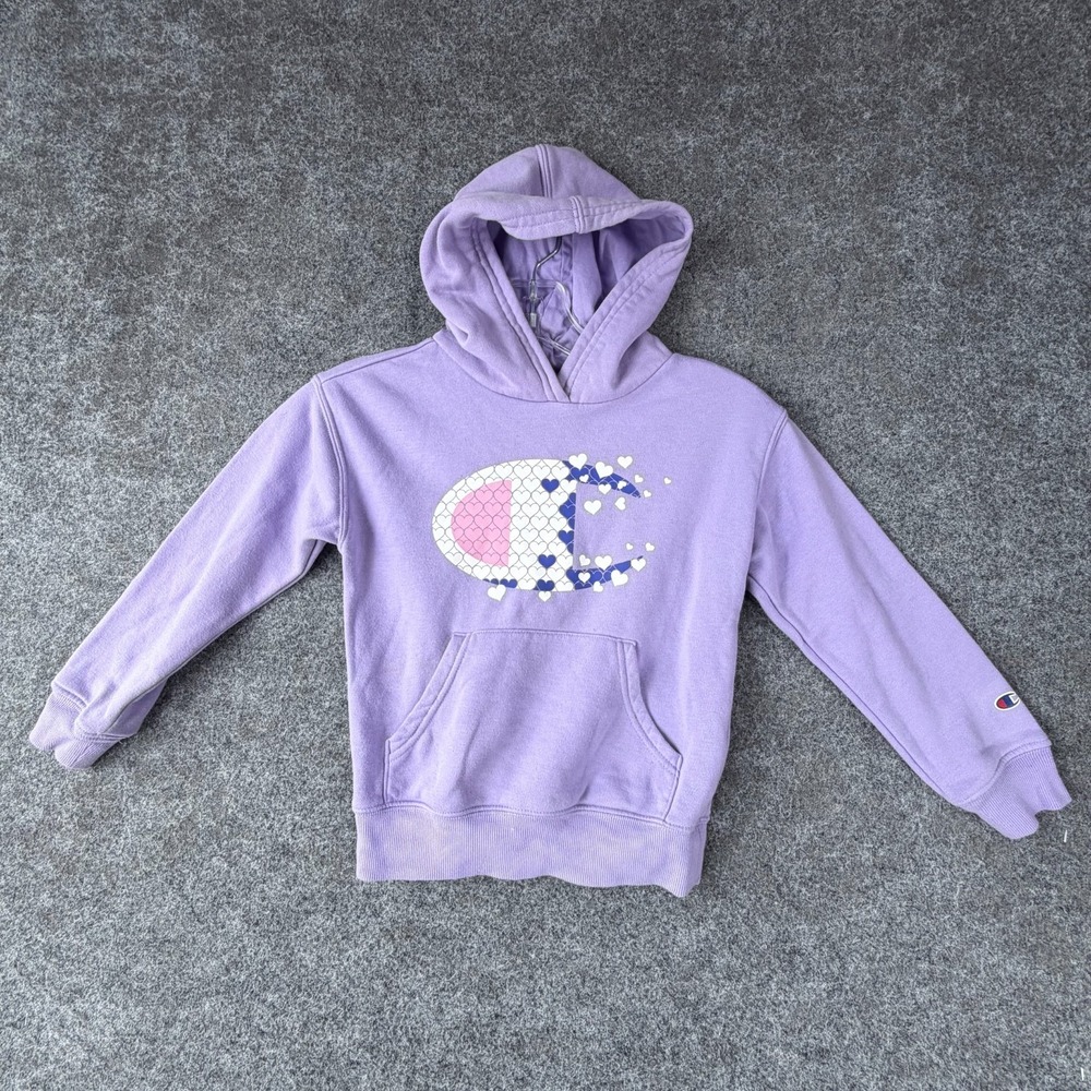 Champion Hoodie Toddlers 5T Purple Graphic Print Fleece Lined Cotton Outdoor